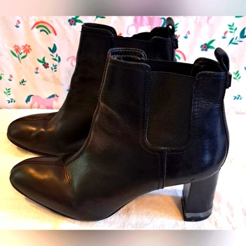 Tory Burch April Black Leather Heel Stretch Ankle Moto Bootie Boot Shoe Size 8.5